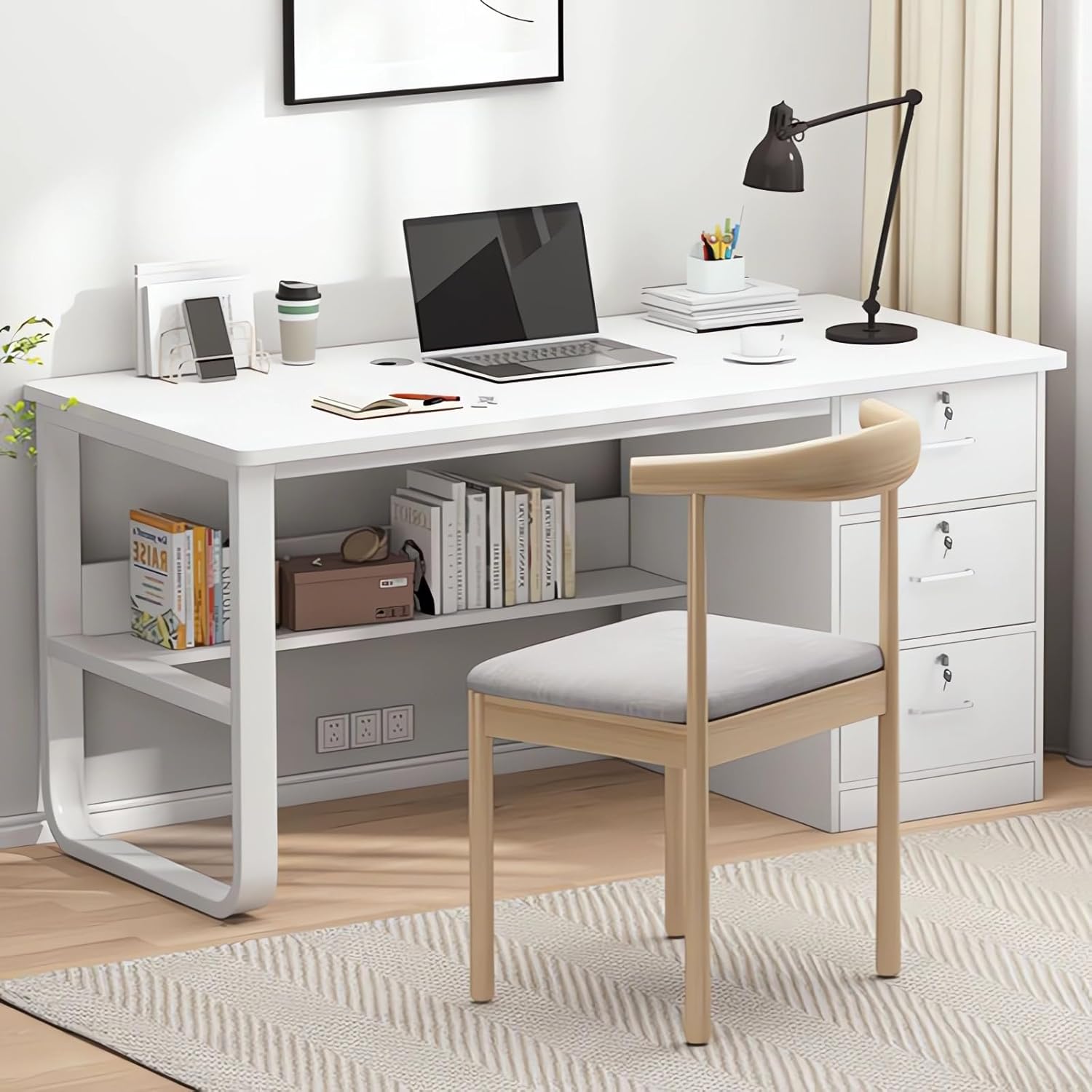 Image of the fully assembled Wemart Computer Desk, showcasing the spacious desktop and integrated storage.