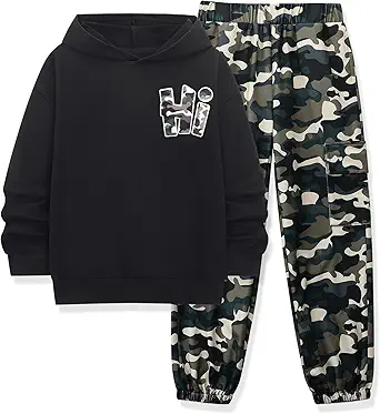 Boys Clothes Long Sleeve Hooded Sweatshirt Top Camouflage Sweatpants Fall Winter Kid Outfits Set 6-14T