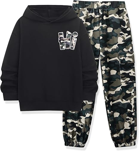 Boys Clothes Long Sleeve Hooded Sweatshirt Top Camouflage Sweatpants Fall Winter Kid Outfits Set 6-14T