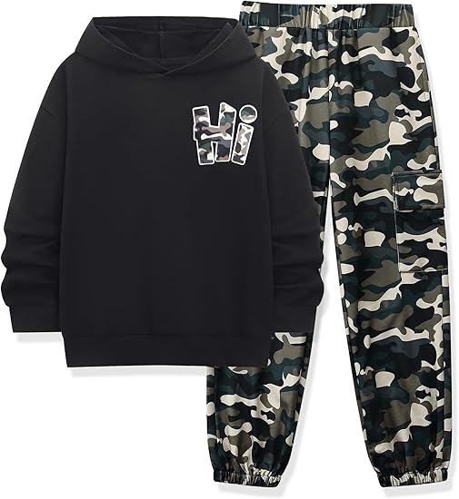 Boys Clothes Long Sleeve Hooded Sweatshirt Top Camouflage Sweatpants Fall Winter Kid Outfits Set 6-14T