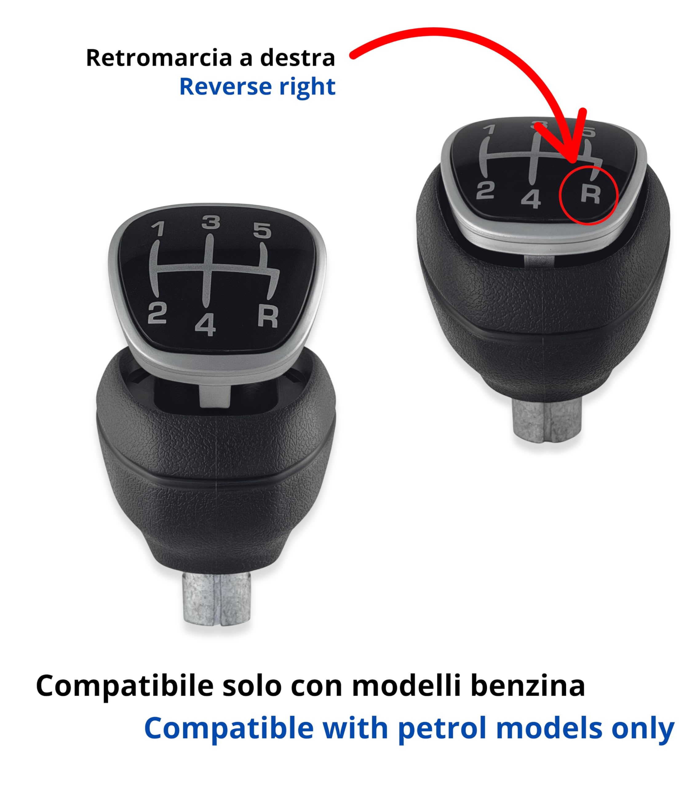 1neiSmartech Pomello per Leva Cambio 5 Marce Manuali Compatibile con Lancia Ypsilon III 3ª Serie (846) dal 2015, per OEM 6930522, Solo Modelli Benzina, con Retromarcia a Siringa