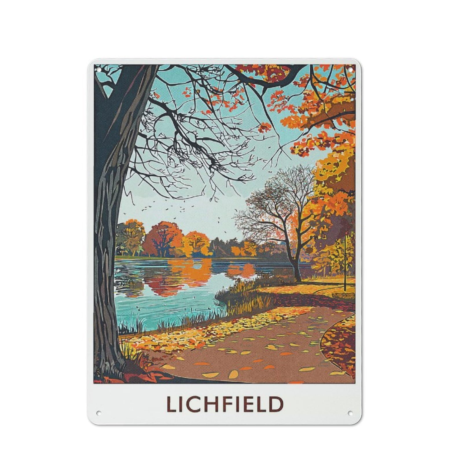 Junmoney Style-9 Lichfield City Vintage Metal Plaque 40X30cm For Hobby Room Or Studio, Suited To Hobby Room Decor Fans