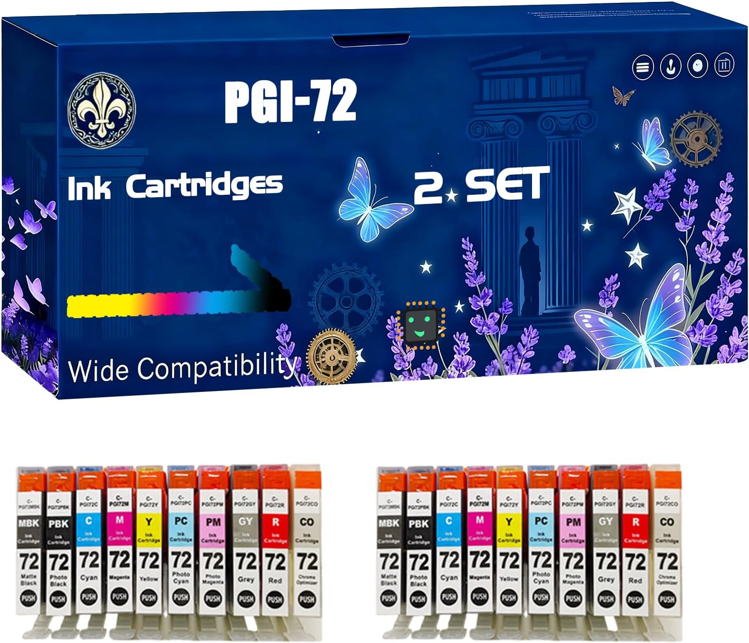 Compatible for Canon PGI-72 Pixma Pro-10 Pro-10S Printers, Ink Cartridges Black High Yield 500 Pages, Printer Accessories (2 Set)