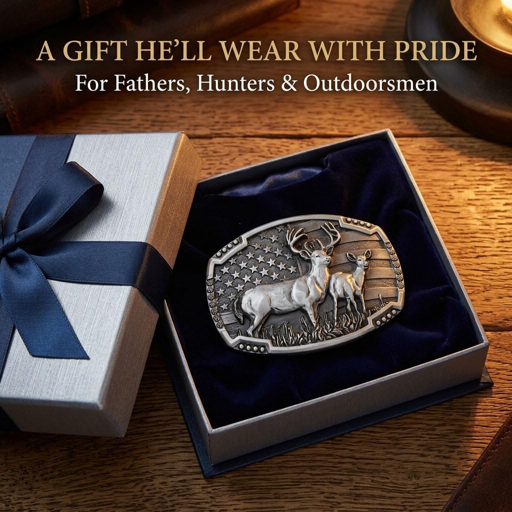 Western Belt Buckles for Men Cowboy Belt Buckle American Patriotic Belt Buckles Deer