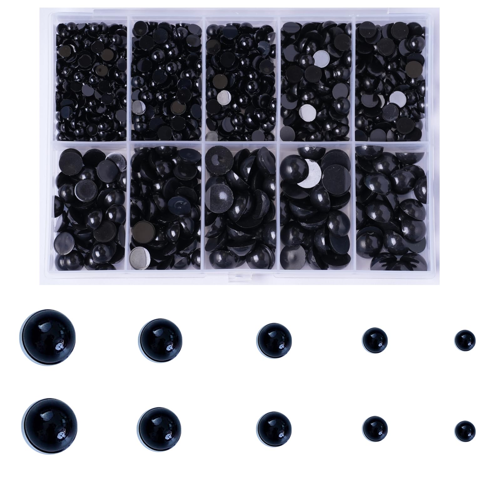 Zhbrchz 850pcs Round Black Plastic Doll Eyes 4mm 5mm 6mm 8mm 10mm Flatback Cabochon Button Eyeball Beads for Stuffed Animals Amigurumis Crochet Bears Crafts Making