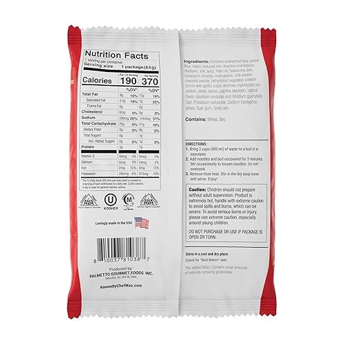 Miniatura 7 de RAMEN EXPRESS Chef Woo - Paquetes de fideos ramen más calientes y picantes, 3 onzas cada uno (paquete de 24)  Vegetariano  Kosher (Parve)  Halal