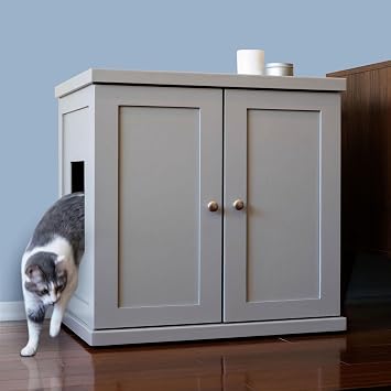 The Refined Feline Cat Litter Box Enclosure Cabinet, Hidden Litter Tray Cat Furniture, Large + XLarge, Modern Style, Smoke Gray Color