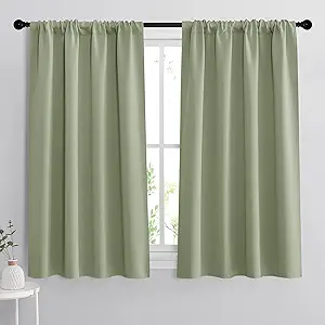 RYB HOME Room Darkening Kitchen Curtains 45 inch Length, Durable Privacy Window Drapes Thermal Insulated Panels Farmhouse Decor for Bedroom Studio Bathroom, W 42 x L 45 inches, Set of 2, Sage Green