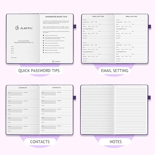 Miniatura 4 de JUBTIC Libro de contraseñas con pestañas alfabéticas individuales, 7 x 10 pulgadas, libro de contraseñas de Internet para personas mayores, cuaderno