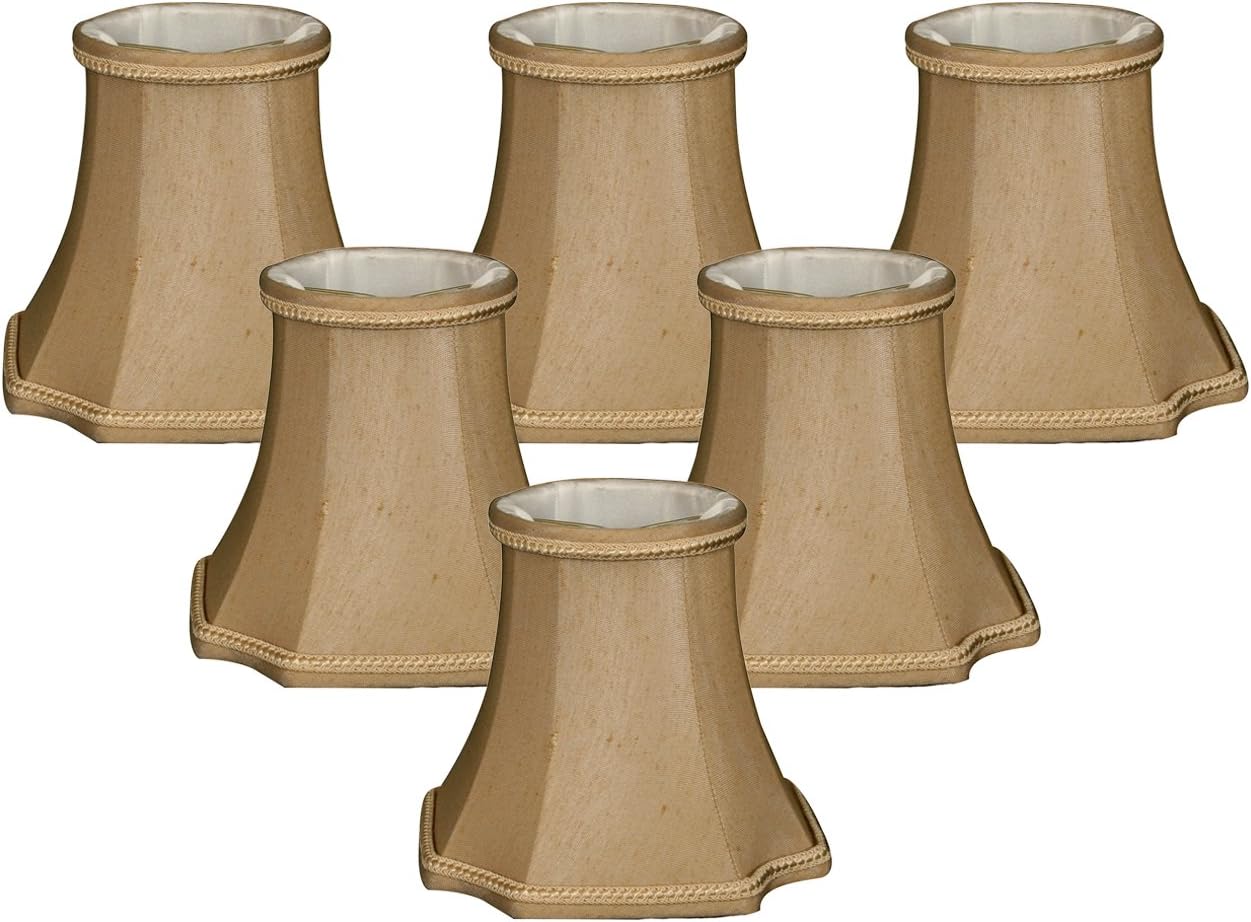 Royal Designs, Inc. CS-714AGL-6 Inverted Corner Bell Chandelier Shade with Decorative Trim, 3 x 5 x 4.5, Antique Gold, 6-Pack