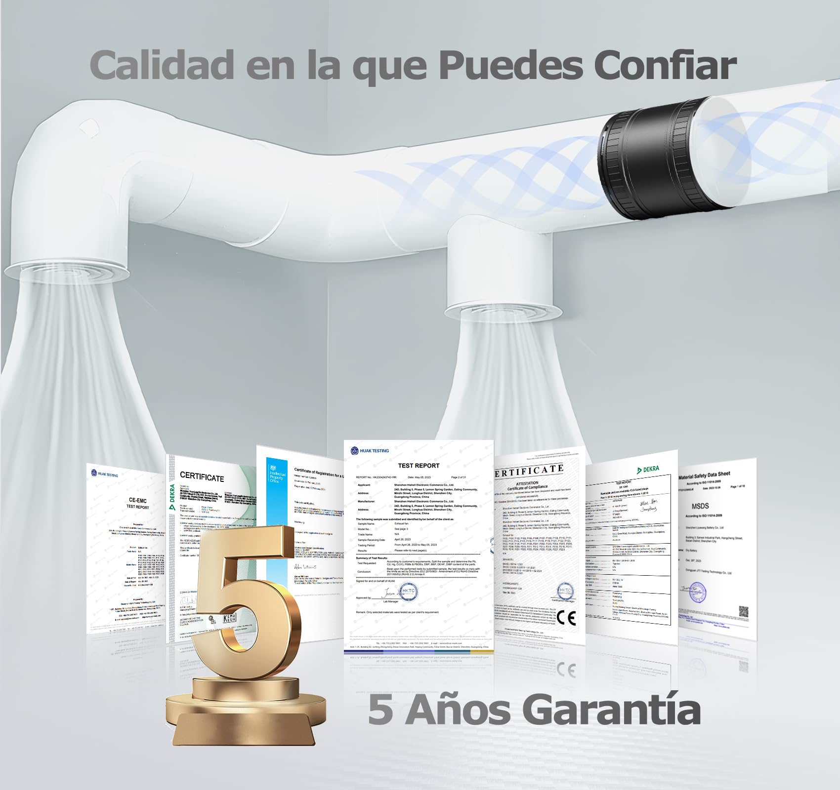 100mm Extractor de Aire en Línea Compacto con Protección Contra el Sobrecalentamiento, 8W 130m³/h Extractor de Humedad Silencioso Potente, Ventilador Baño Aseo Garaje Tienda Invernadero