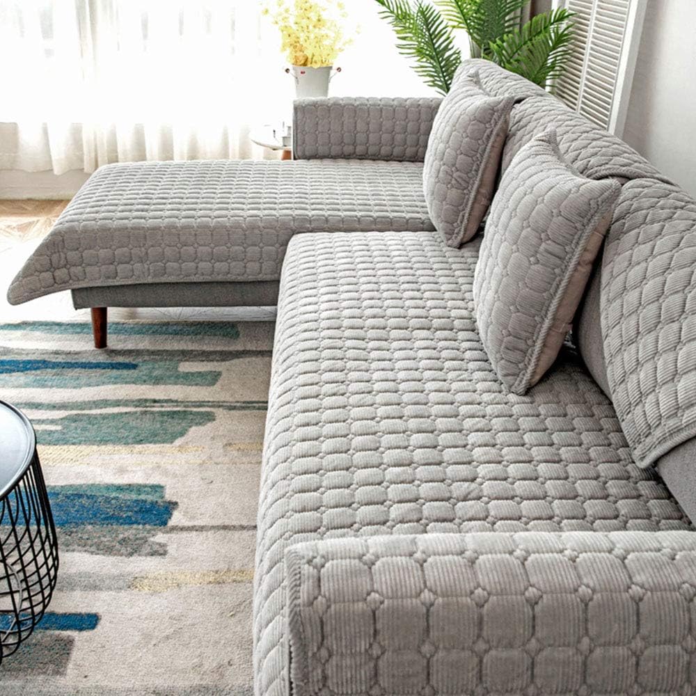 SVIO-SOFACOVER Corduroy Velvet Sofa Slipcover Light Blue Modern Home Sofa Cover Quilted Anti-Slip Couch Cover Multipurpose Winter Furniture Protector 35"x35"