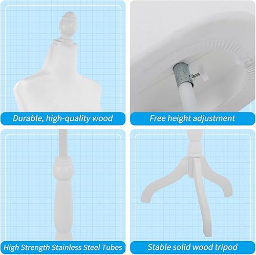 Miniatura 5 de Maniquí cuerpo vestido forma torso maniquí femenino 49.6-63.4 pulgadas maniquí con altura ajustable trípode de madera soporte para la exhibición de