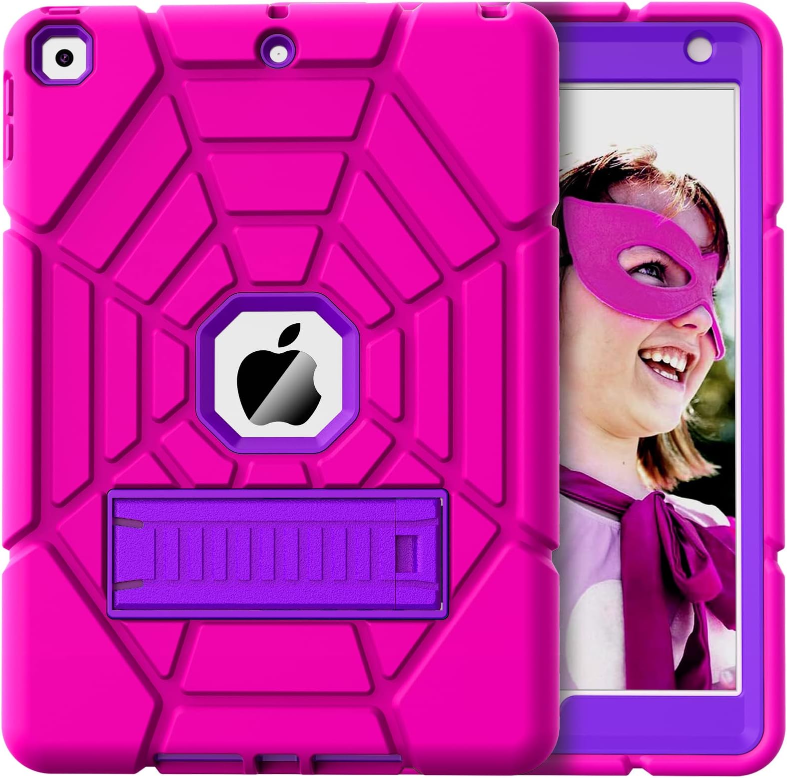 Grifobes for iPad 9th Generation Case, for iPad 8th/7th Generation Case 2021/2020/2019, Heavy Duty Shockproof 10.2" Cover with Stand for iPad 9 8 7 Gen 10.2 inch Kid Girl (Rosered+Purple)