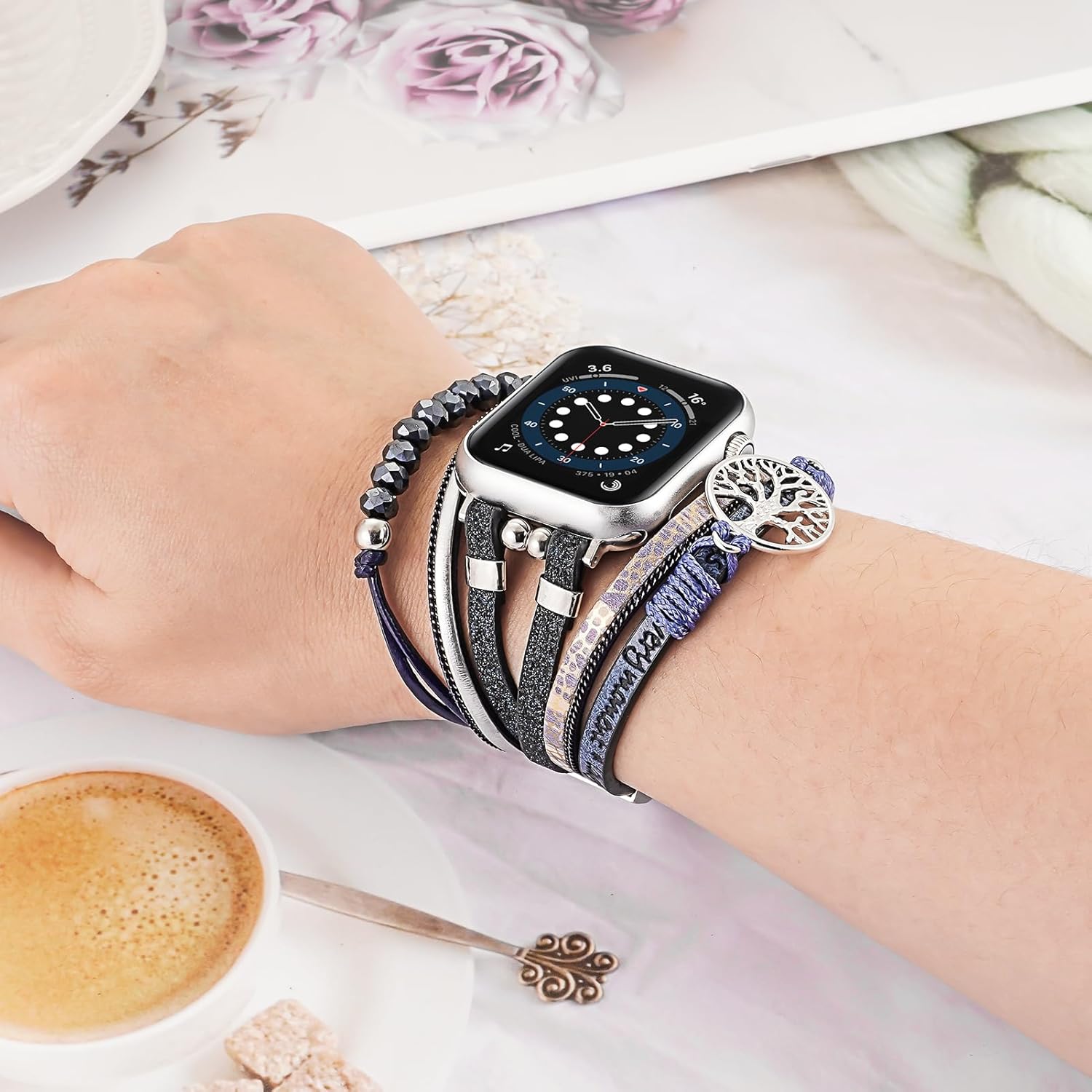 Boho Bands for Women Compatible for Apple Watch 38mm 40mm 41mm 42mm 44mm 45mm 46mm, Watch Bands Bracelet Multilayer Wrap Strap iWatch Series 10 9 8 7 6 5 4 3 2 1 SE