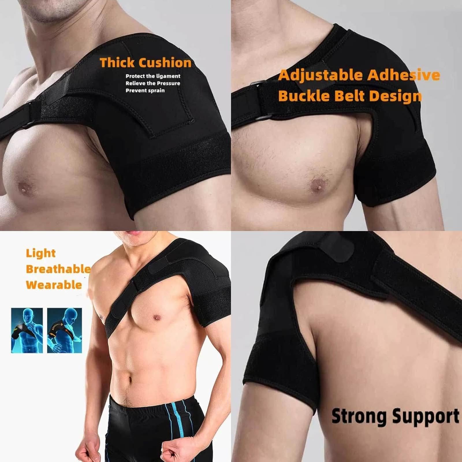 Tutore per La Spalla, Tutore di Supporto Della Cuffia Dei Rotatori per Alleviare Il Dolore, Manicotto di Compressione Della Spalla, Regolabile per Braccio Sinistro e Destro,Black-Large