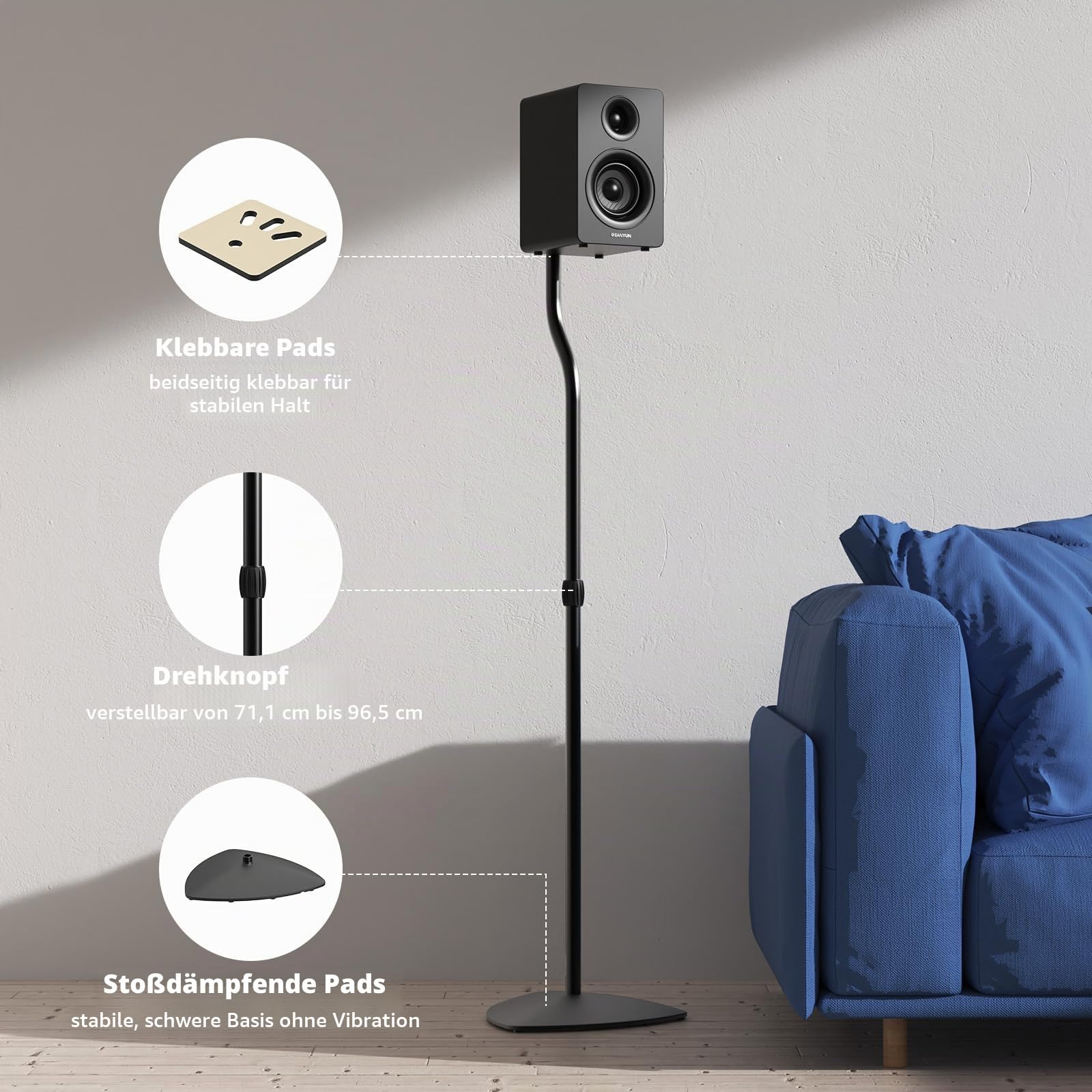 Anautin Universal-Lautsprecherständer, 2 Stück, Satelliten- und Bücherregal-Lautsprecherständer, 71,1–96,5 cm, verstellbar, Surround-Sound-Lautsprecherständer für Heimkino, kompatibel mit Sony/Bose