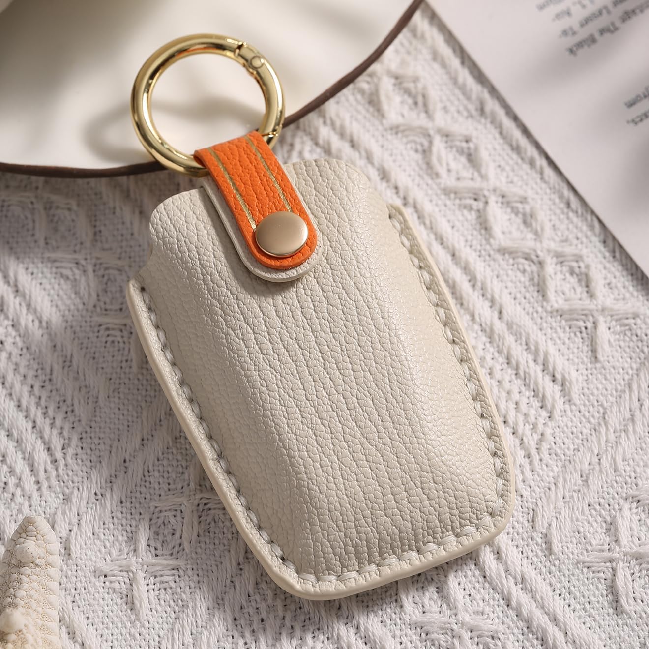 Premium Leather Key Fob Cover Case for BMW X3 X4 X5 X6 X1 2 3 5 7 Series 230i 330i 530i 740i M2 M3 M4 M5 2011-2018 (White) - Image 4