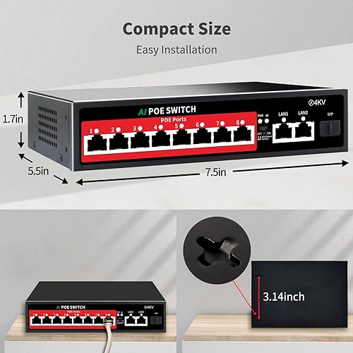 Vista 27 de STEAMEMO Switch Gigabit PoE de 16 puertos, conmutador Gigabit Ethernet administrado inteligente, 16 puertos PoE+ a 240W, Plug and Play, Vlan, sin