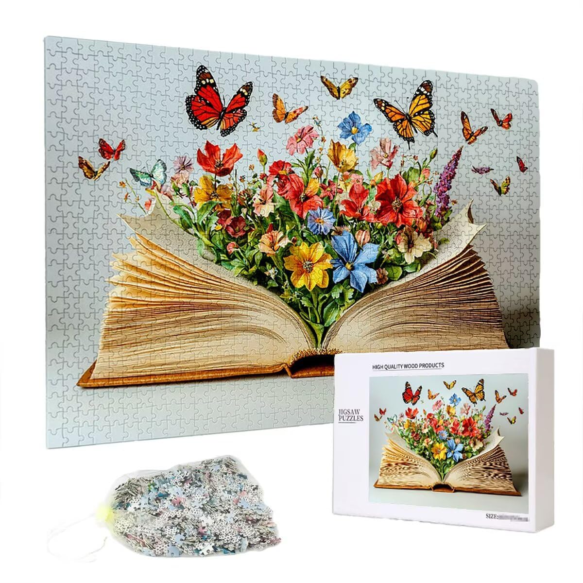 Puzzle 2000 sztuk kwiat dla dorosłych, puzzle drewniane książki dla dorosłych, wymagające drewniane łamigłówki, rodzinne gry edukacyjne, łamigłówki z pudełkiem na prezent do dekoracji domu, prezent