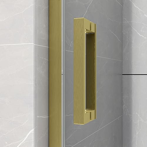 Miniatura 17 de Sunrosa Puerta de ducha semi-sin marco, 59-2/8 pulgadas de ancho 60 pulgadas de alto, puerta corredera simple con vidrio templado 5/16 pulgadas Oro