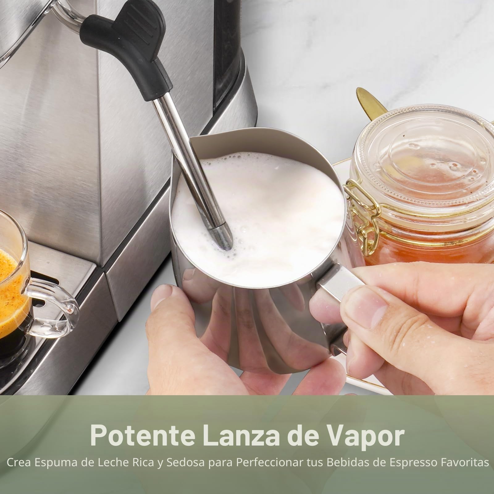 Gevi Cafetera espresso comercial y cafetera profesional de 20 bares con espumador de leche, cafetera espresso de acero inoxidable para el hogar, máquina compacta de capuchino