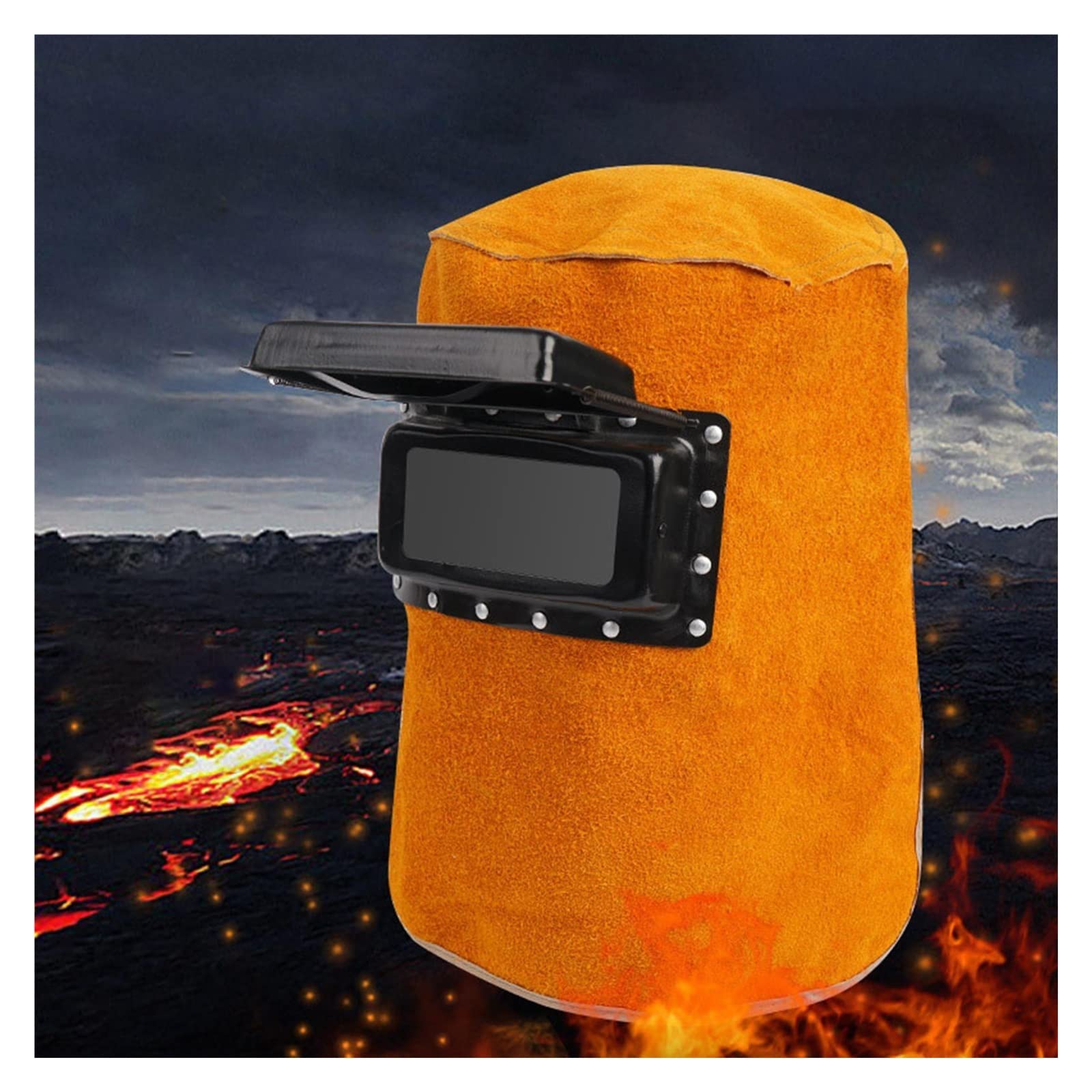 casco de soldadura, máscara de soldadura, Delantal de soldadura de cuero Casco de soldadura de cuero Máscara Capucha de soldadura resistente al calor Gorro de trabajo for pulir Gorro de soldador Cuero