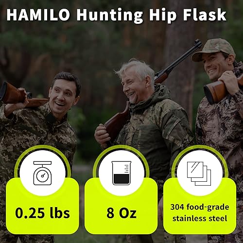 Miniatura 7 de HAMILO Shotgun Shell - Frasco de caza de ciervos para licor con embudo, frasco de campamento a prueba de fugas de 8 onzas para hombres y mujeres,