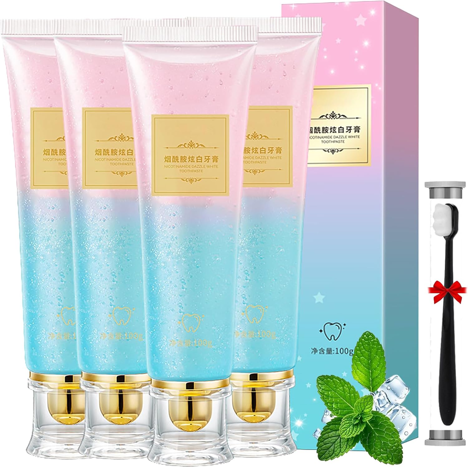 Niacinamide Whitening Toothpaste, Strengthens Enamel, Freshens Breath, Gentle Formula ((, 4PCS)