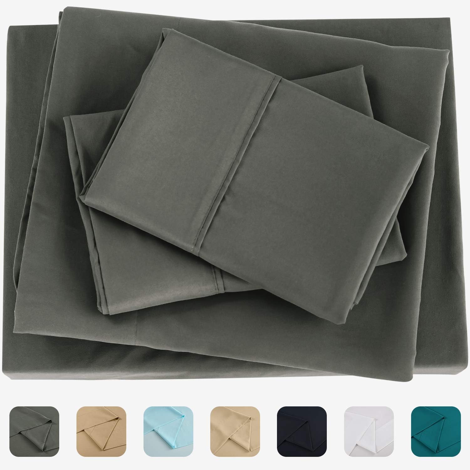 Newspin Bed Sheet Sets Queen Size Super Soft Bedding Sheets 1800 Brushed Microfiber Wrinkle Resistant Sheet fit 16 inch Deep Pocket Mattress(Queen- Grey 6 Piece)