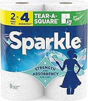 Sparkle Tear-A-Square Paper Towels, 2 Double Rolls (220 Sheets) - Strong 2-Ply with Full, Half, Quarter Sizes for Kitchen Messes