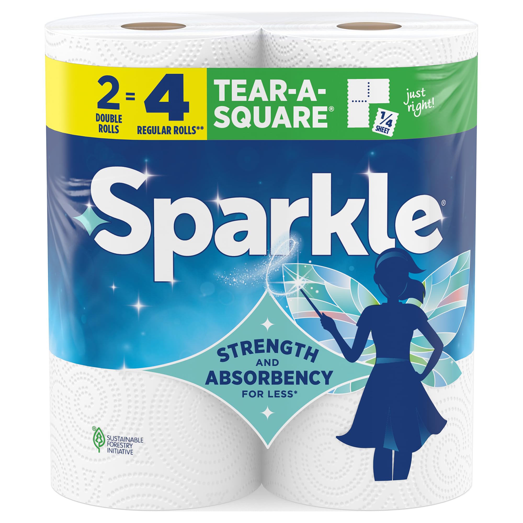 Tear-A-Square Paper Towels, 2 Double Rolls (220 Sheets Total) - Strong 2-Ply Towels for Kitchen Cleanup and Everyday Messes
