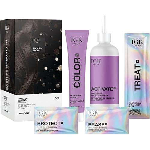 IGK Permanent Hair Color Kit | 5N Back To Brown Natural Brown | Salon-Quality Permanent Hair Dye | 100% Gray Hair Coverage | Ammonia-Free Color for Shinier, Softer Hair
