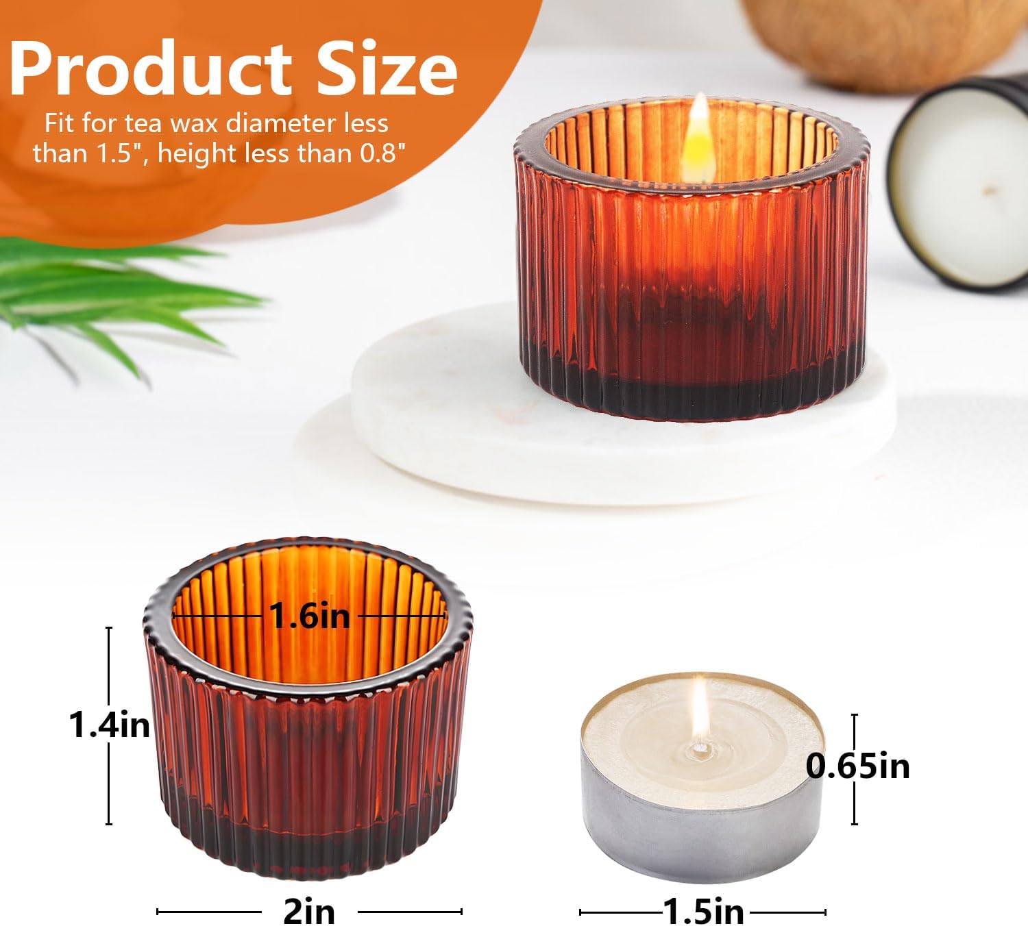 JOYIT Amber Votive Candle Holders Bulk Set of 24, Tealight Candle Holder for Wedding Table Centerpiece, Glass Small Candle Holders for Birthday Party, Valentine's Day, Home Decor (2''X 1.4'')