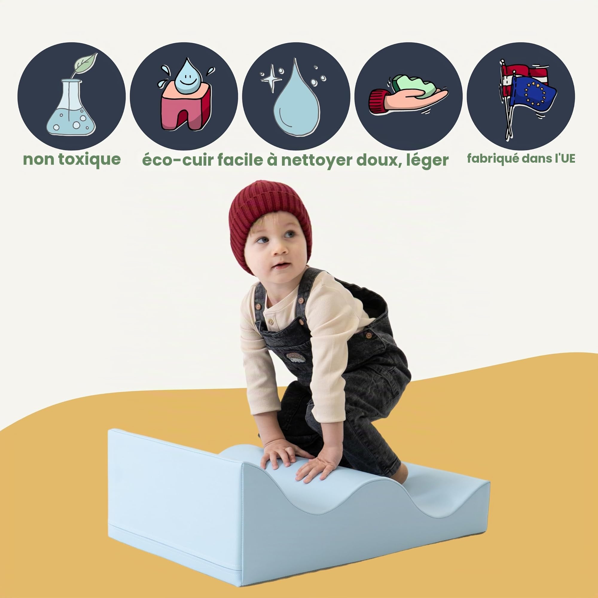 IGLU Soft Play Shape Mini Step Bloc de Mousse ondulée pour Le développement de Ramper et d'escalader pour bébés et Tout-Petits jusqu'à 3 Ans (Wawe)