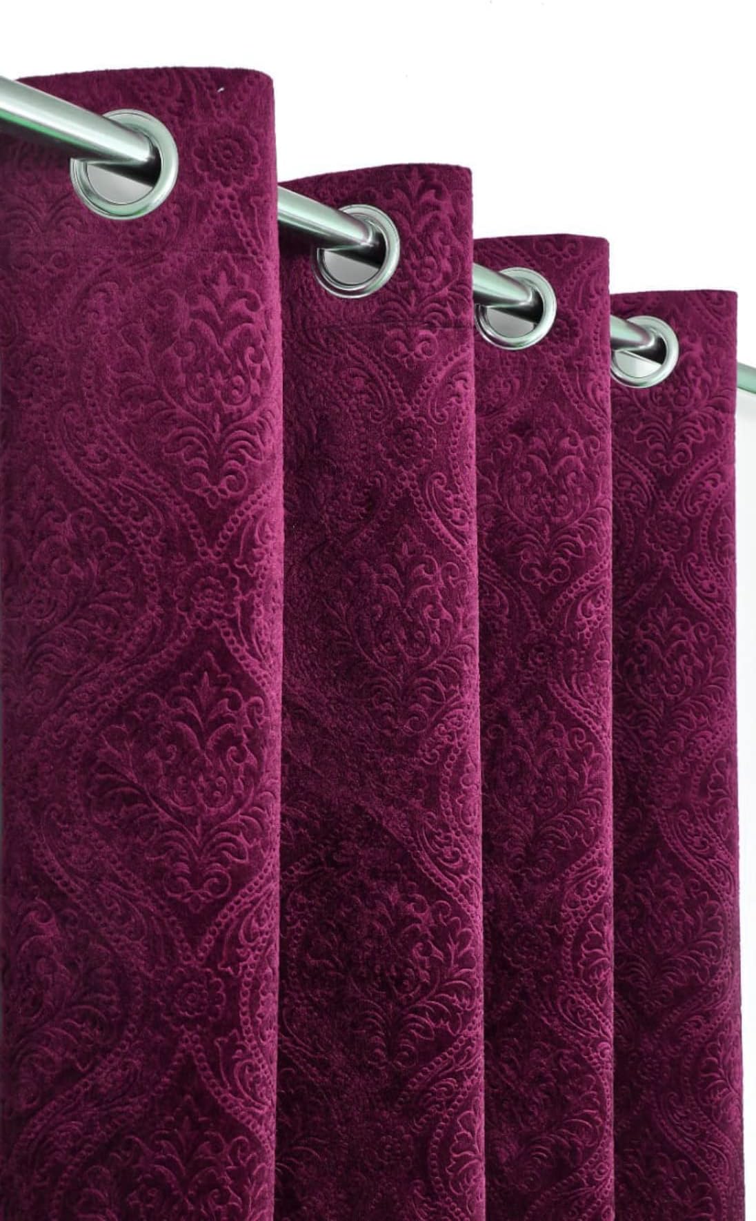 Fabrilia Velvet Eyelet Window Curtain 5 feet Long for Living Room/Bedroom, Wine, Pack of 1 Piece