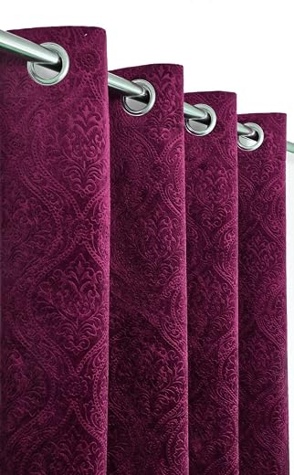 Fabrilia Velvet Eyelet Door Curtain 7 feet Long for Living Room/Bedroom, Wine, Pack of 1 Piece