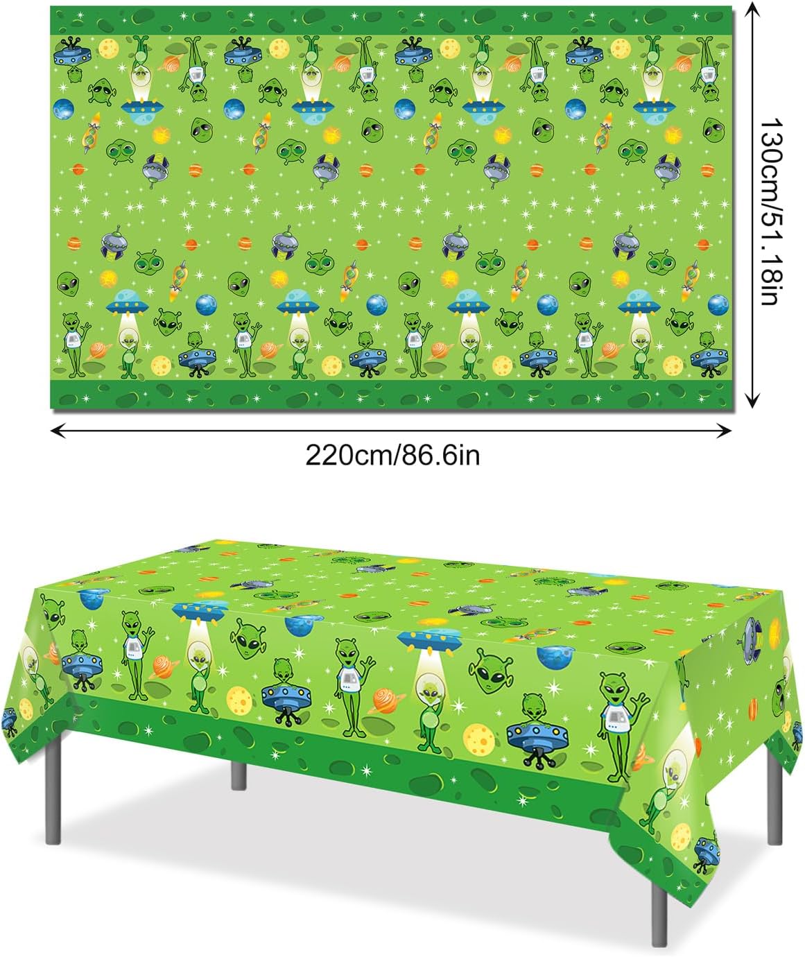 3 Pcs Alien UFO Party Tablecloths, Green Alien Disposable Tablecloths, Plastic Table Covers, Ridiculous Party Supplies image 2
