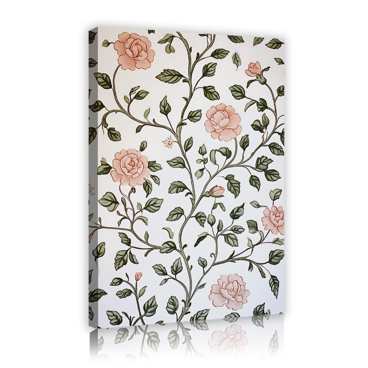 TOANGWALL Shabby Chic Canvas Artwork Pastel Peony Garden Poster Vintage Botanical Green Leaves Vine Floral Picture Wall Art for Apartment Office Decor 80x120cm
