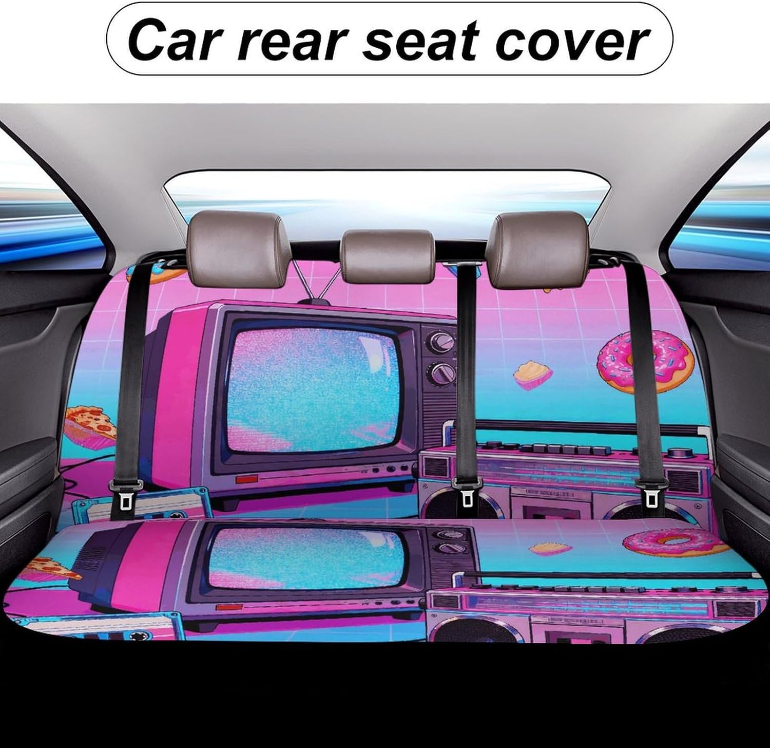 Retro Gadgets Collage Back Seat Cover for Car Trucks SUV - Waterproof Bench Car Seat Cover for Dogs - Non-Slip Car Back Seat Protector - Scratchproof Backseat Car Cover - Machine Washable image 5