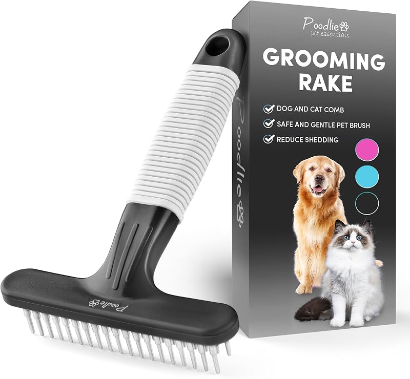 Rastelo Desembaraçador para Cães POODLIE com 2 Fileiras de Pinos em Aço Inoxidável Preto