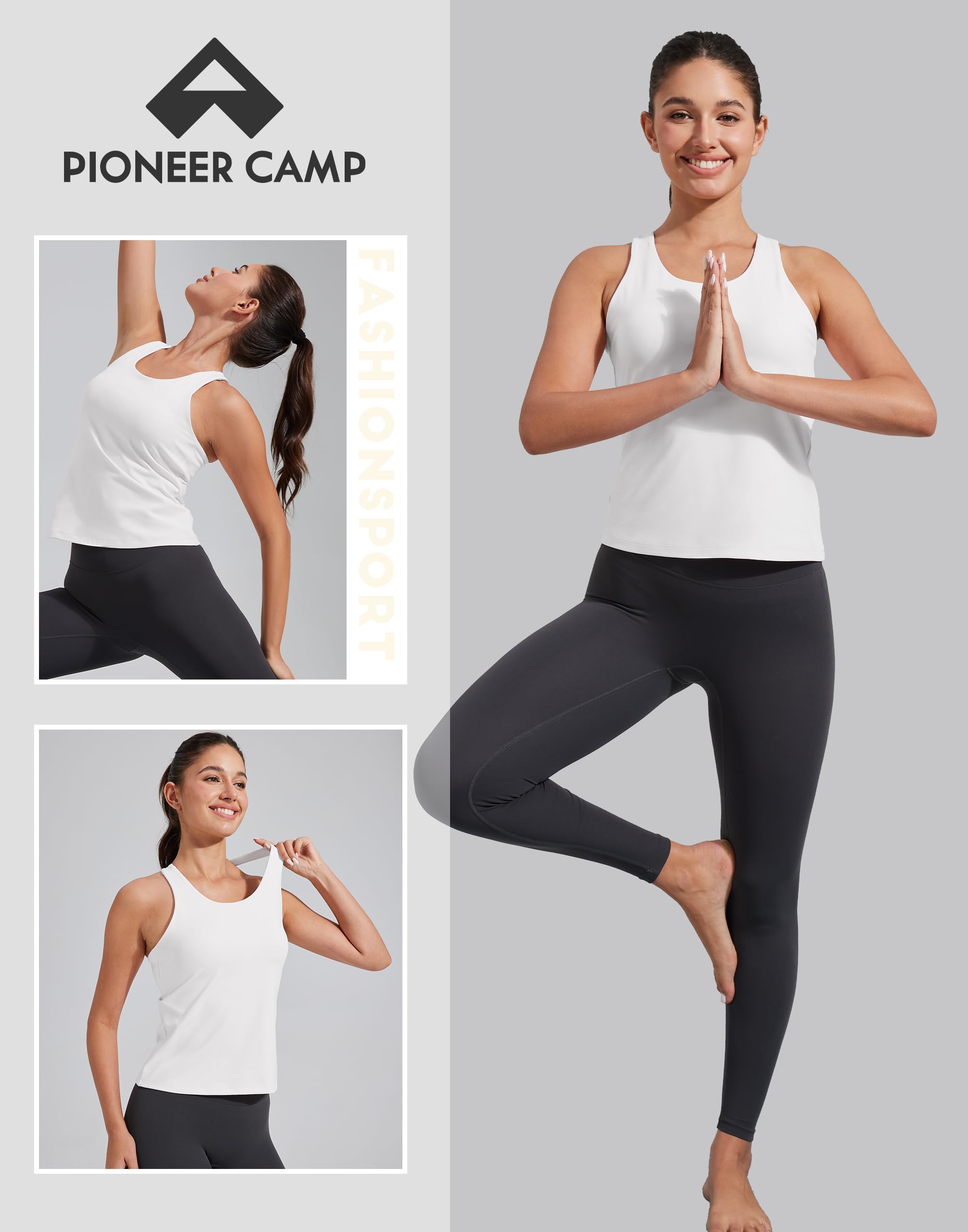 Pioneer Camp Canottiera da allenamento da donna con reggiseno integrato, senza maniche, per palestra, tennis, pickleball