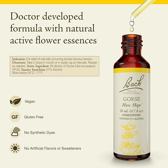 Bach Original Flower Remedies, Gorse - Have Hope - Natural Homeopathic Flower Essence for Emotional Balance - Vegan, Gluten Free, Sugar Free - 20mL Dropper