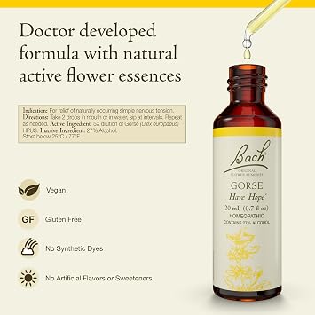 Bach Original Flower Remedies, Gorse - Have Hope - Natural Homeopathic Flower Essence for Emotional Balance - Vegan, Gluten Free, Sugar Free - 20mL Dropper