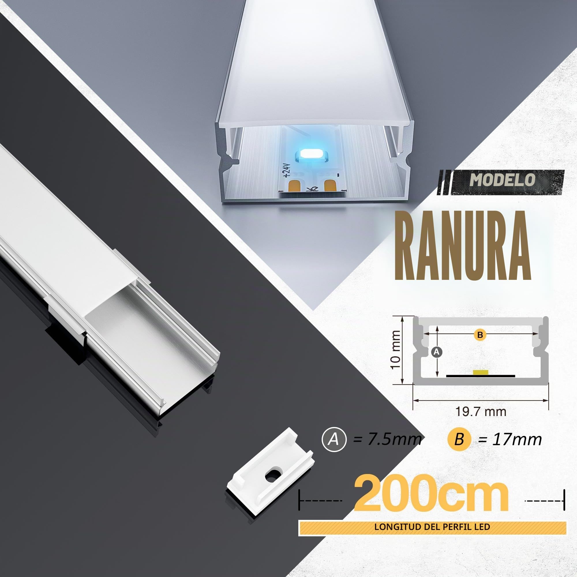 Perfil Aluminio Tira LED 2M 25 Piezas, Perfil Led Forma de U con Difusor led Blanco Leche, Canaleta led para Tiras de Hasta 17 mm, Tamaño 19.7 x 10 mm (25 * 2M(Total 50M))