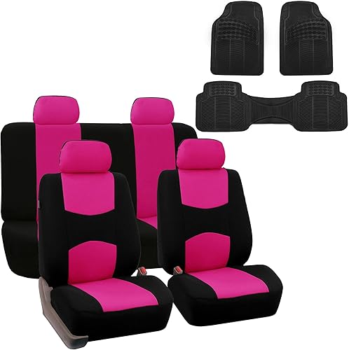FH Group Juego completo de fundas de asiento para automóvil, protector rosa para banco trasero sólido, funda de asiento de tela plana para