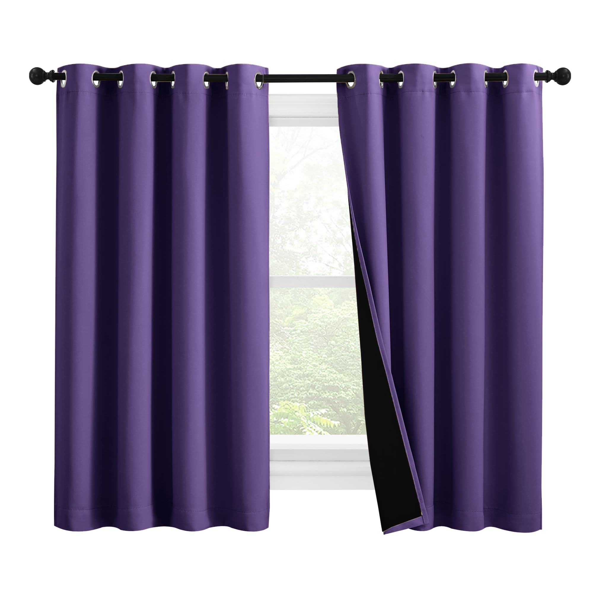 NICETOWN 100% Blackout Curtains with Black Liners, Thermal Insulated Full Blackout 2-Layer Lined Drapes, Noise Cancellation Window Draperies for Dining Room (Lilac Purple, 2 Panels, 55" W by 57" L)