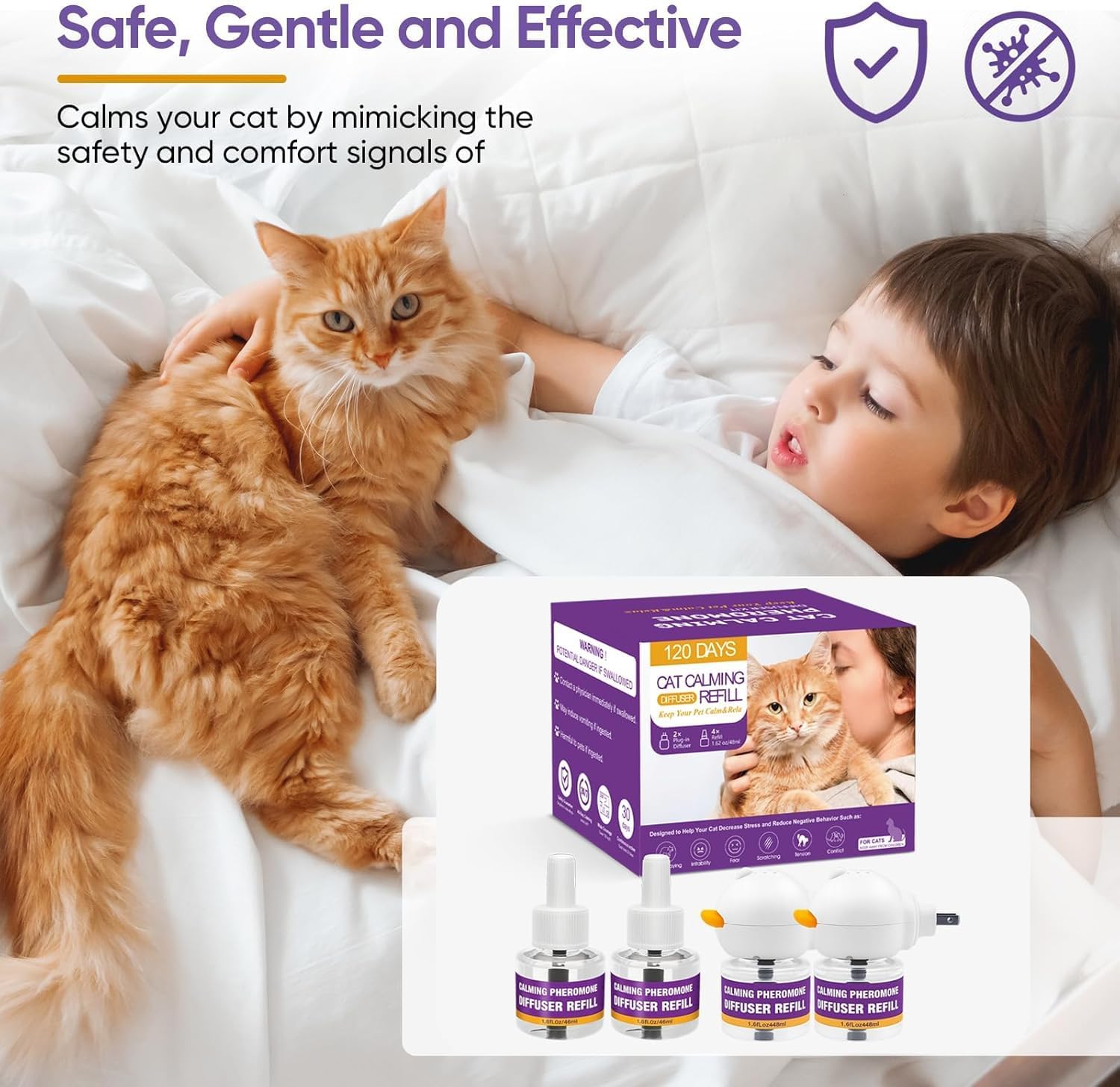 Cat Calming Pheromone Diffuser Kit, 2 Plug-Ins + 4 Refills (48ml Each), Long-Lasting Stress & Anxiety Relief, Reduces Fighting, Spraying & Scratching, Safe & Drug-Free Comfort for All Cats and Kittens - Image 6