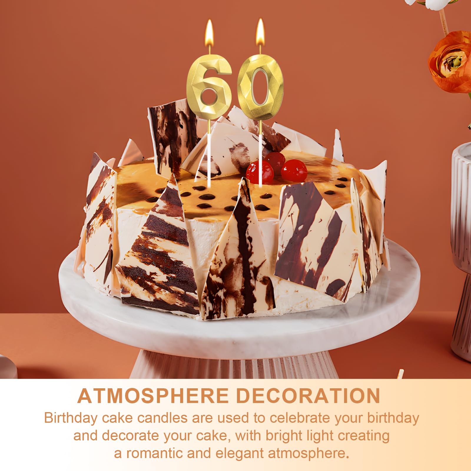 Bougies d'anniversaire 60 ans Doré 3D Décoration Gâteau Fête