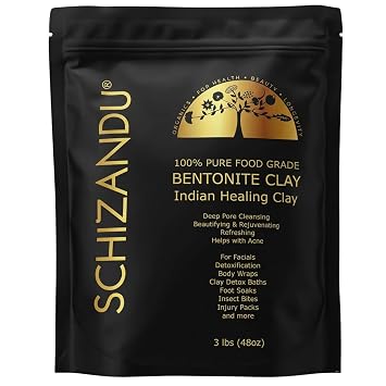 Schizandu Organics Bentonite Indian Aztec Healing Clay, Vegan 100% Pure Detox Powder | 3 Lbs | ToxinFree, Use for Beauty Masks, Detoxifying Baths, Hair Masks, Acne Treatment, Natural Soap, Cleanser